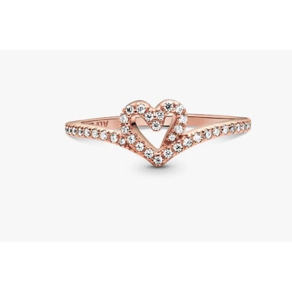 NEW Pandora Wishbone Sparkling Heart Ring Romantic Size 5
